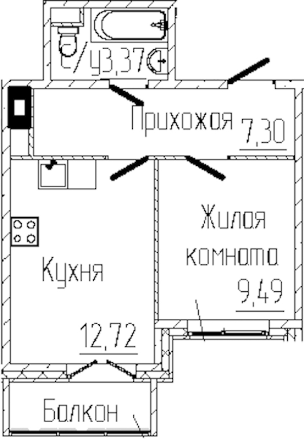 1-комнатная квартира 33.7 м², 5/8 эт., ЖК «SERTOLOVO PARK»
